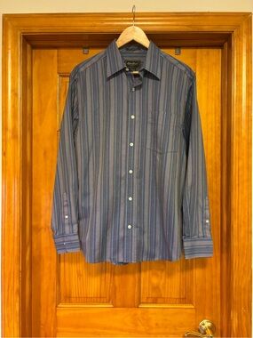 Eddie Bauer Men's Multi-Stripe Dress Shirt in Blue and Green tones